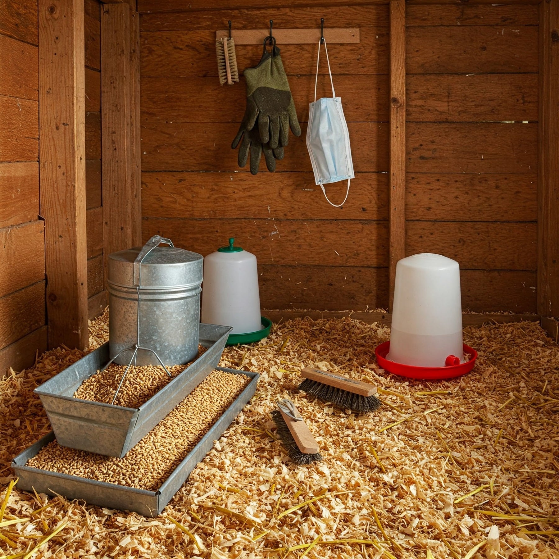 chicken keeping equipment inside shed